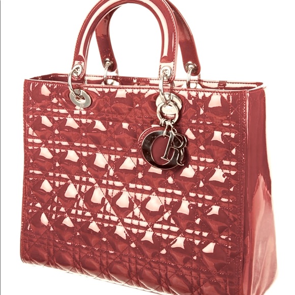 CHRISTIAN DIOR Dark RED / light Burgundy patten leather Cannag Bag - Picture 6 of 16